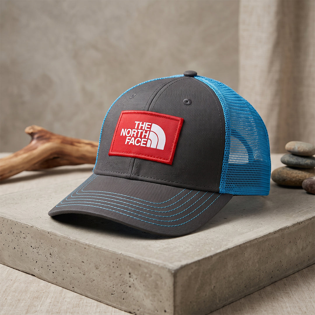 The North Face Trucker Cap – Charcoal & Blue Mesh Edition