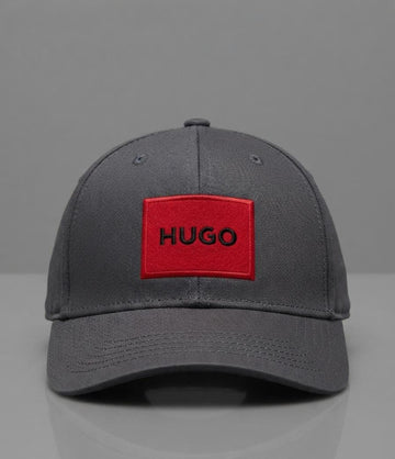 HUGO Grey Cotton Baseball Cap with Red Logo Patch